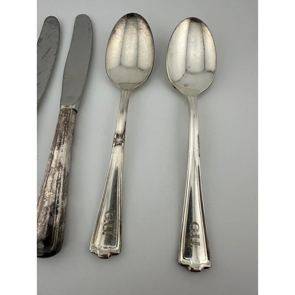 Antique 1914 International Silver Co Silverware Set Monogrammed Spoons Knives